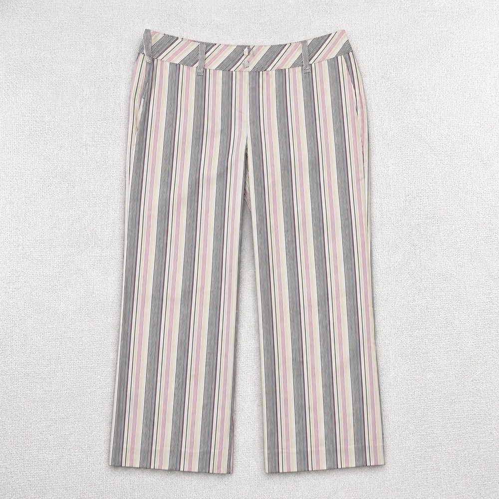 LOFT‎ Womens Pink Grey Striped Wide Leg Trousers Mid Rise Career Crop Pants - Picture 2 of 10